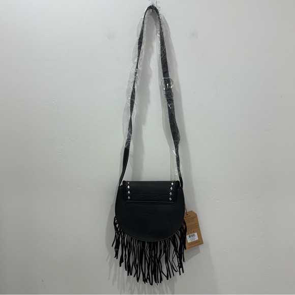 NWT Catchfly Studios Bohemian Western Fringe Crossbody Black Leather Bag - Picture 4 of 12